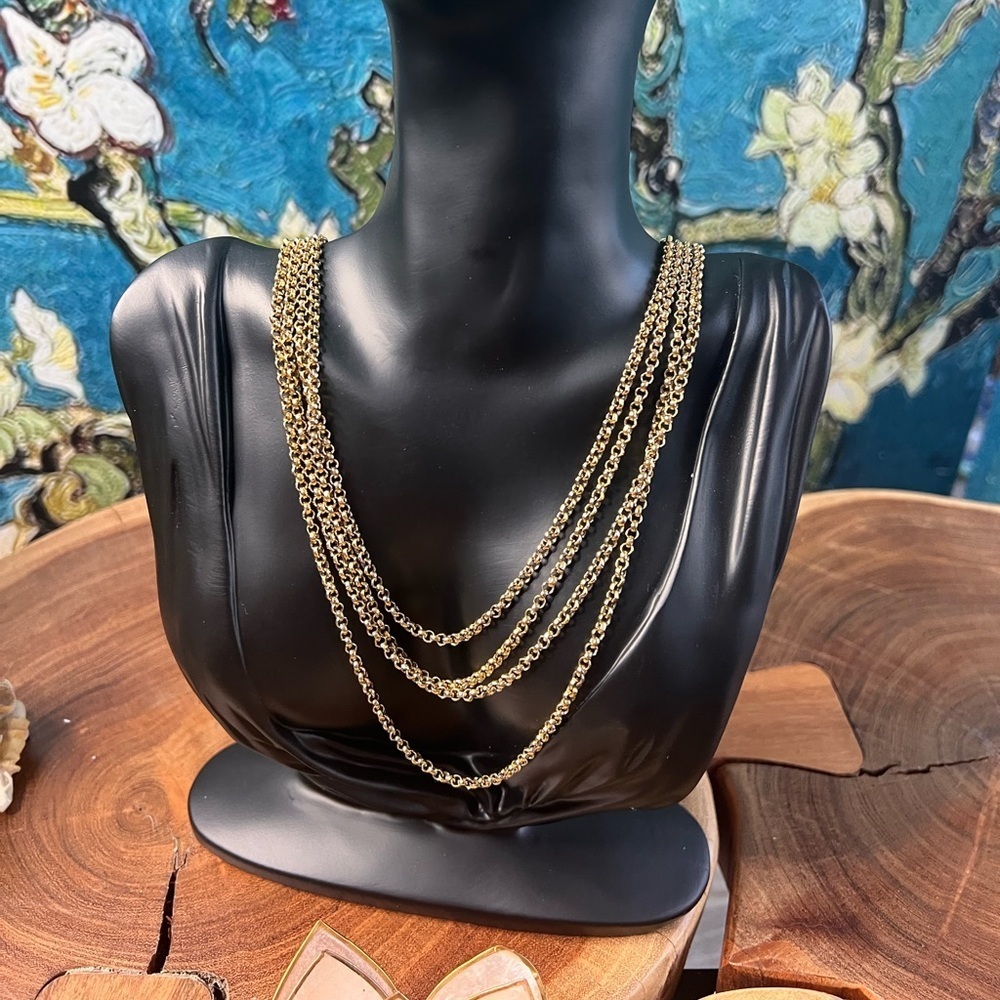 Matching 45 inch gold chain necklace with black onyx clip on earrings. - Picture 8 of 10